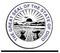 three-fourths inches, surrounded by the words "THE GREAT SEAL OF THE STATE OF OHIO" in news gothic capitals.