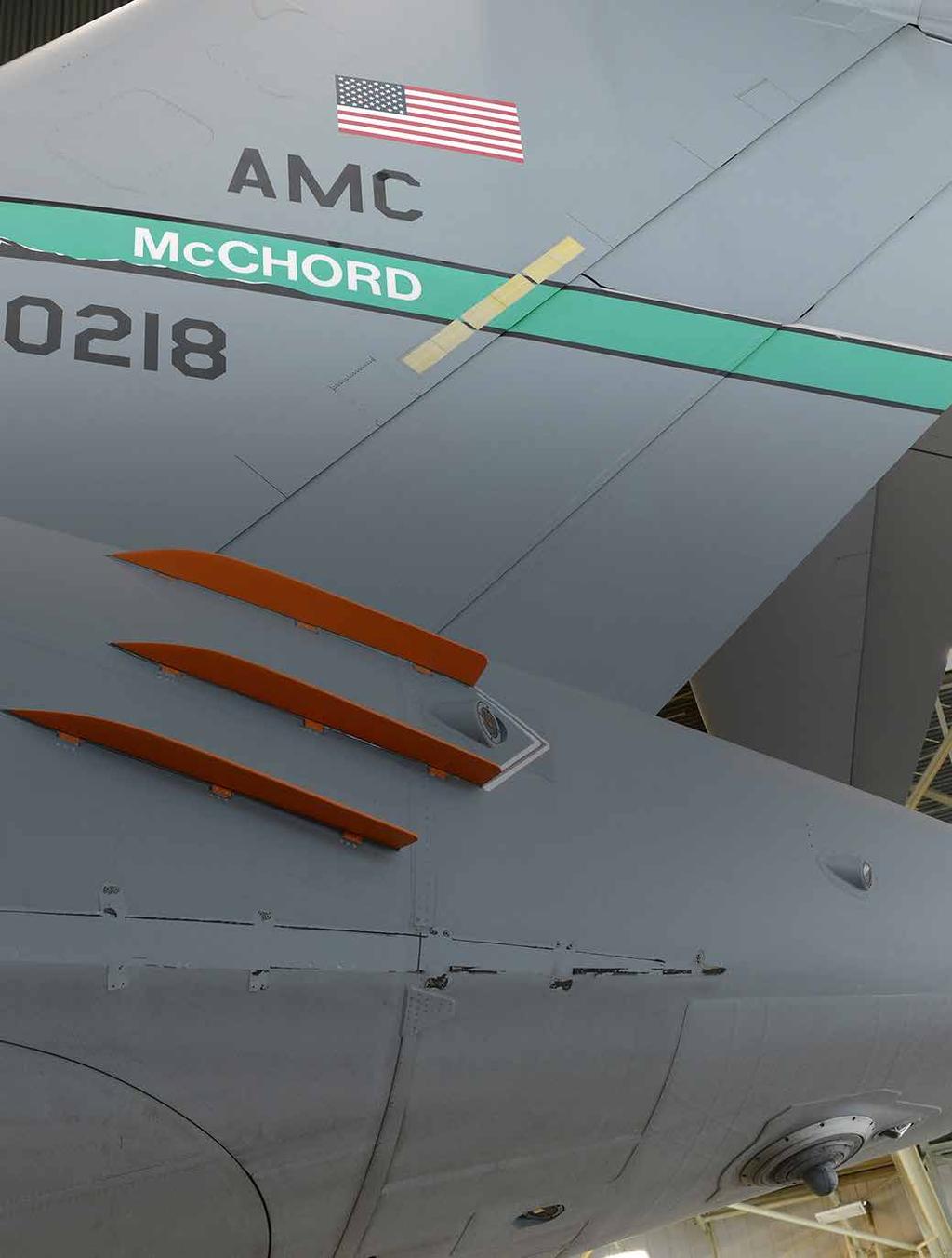 AT THE FOREFRONT Citizen Airmen lead efforts to save fuel and money // By Tyler Grimes The first phase of C-17 Drag Reduction was completed in March.