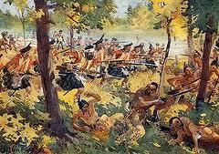 with British troops to stop Indian raids on settlers near Ft. Pitt.