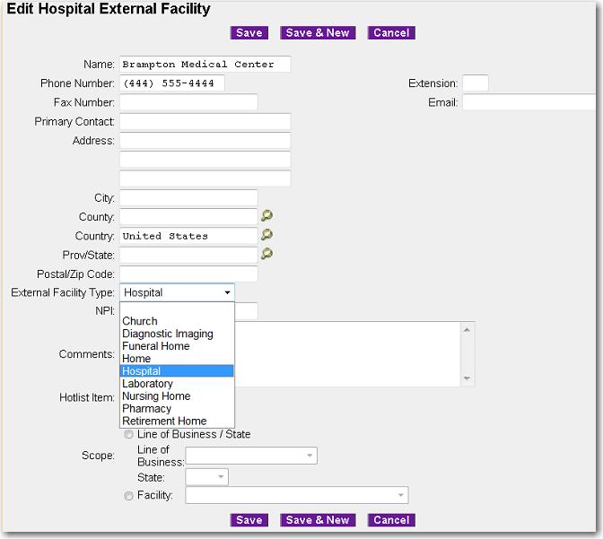 external facilities are entered into PointClickCare in the External Facilities link.