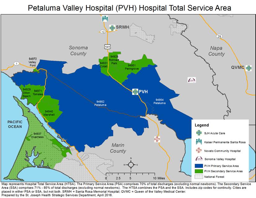 Figure 1 (below) depicts the Hospital s PSA and SSA. It also shows the location of the Hospital as well as the other hospitals in the area that are a part of St. Joseph Health. Figure 1.
