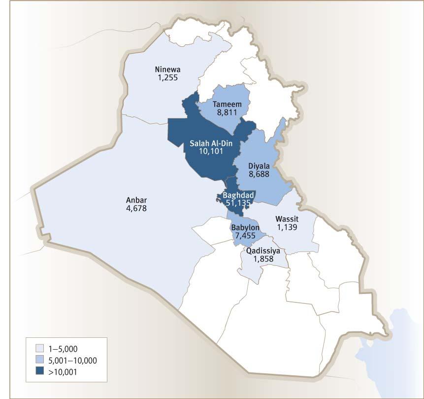 Figure 3 Number of Registered Sons of Iraq by Province (April 2009) Source: USF-I. Although the GOI committed to employ the SOI, it has fallen behind in offering positions.