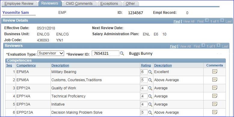 Enlisted Evaluation Report Supervisor Submission, Continued 6 Click the Reviewers tab. Evaluation Type Click the drop-down and make a selection. Reviewer ID Enter the Reviewer ID.