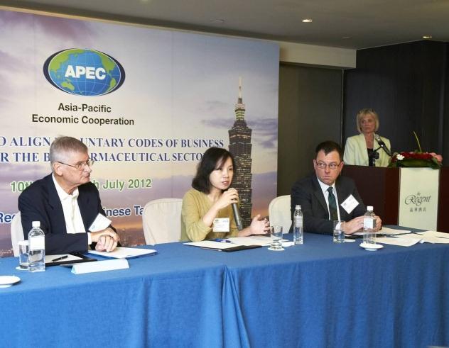 At the first meeting of the APEC Business Ethics Workshop held in Taipei, she presented on how to align codes of business practice for the