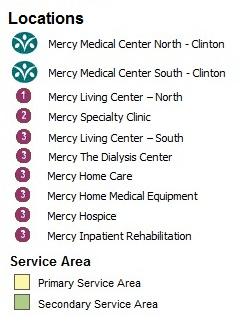 A. Definition of Service Area MMC-C is located in Clinton, Iowa and serves 16 zip codes in four counties in Iowa and Illinois. The four counties include: Clinton (IA.), Jackson (IA.), Whiteside (IL.