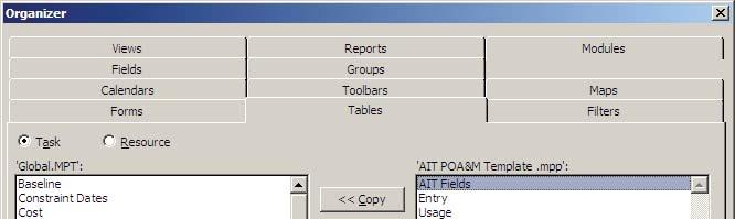 Toolbars AIT Integration AIT POA&M Scheduling Guide Page 21 of 23 Tables AIT Fields Maps AIT