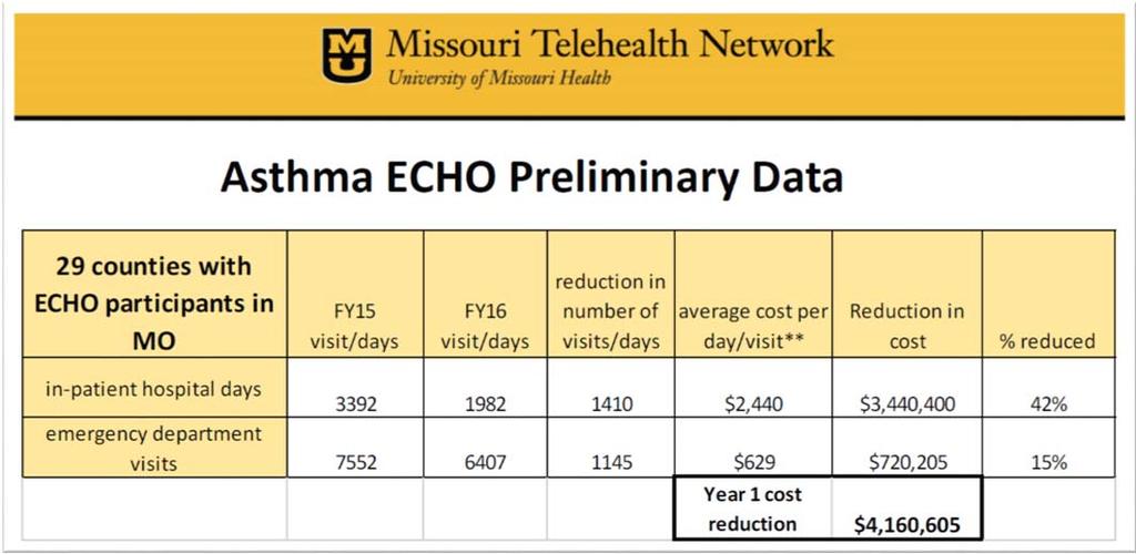 Economic Impact (PRELIMINARY) Data courtesy of Missouri Telehealth Network Benefits to Spoke Health System Reduces variations in care Increases access for rural and underserved patients Provides