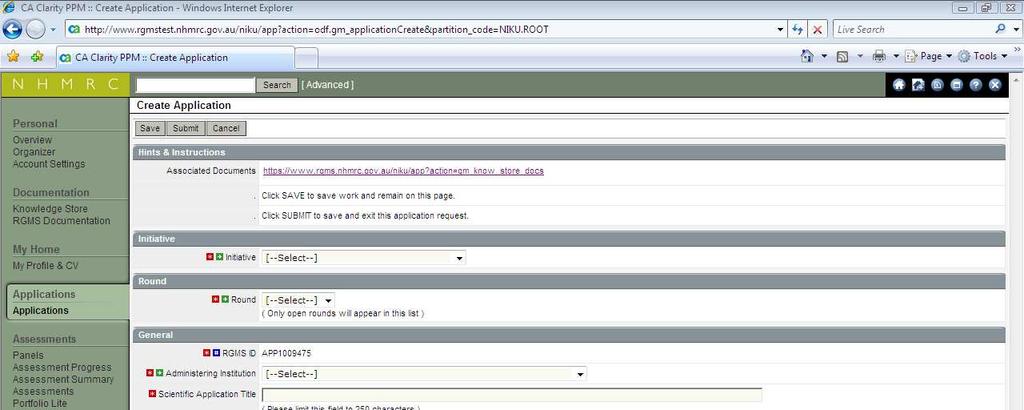 Starting a New Application For step by step instructions on how to start a new application see the