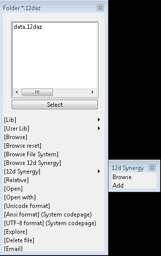 3.1.2.2.3 Writing Files You can nominate an existing file in 12d Synergy to overwrite. Simply click the file box browser and select Browse 12d Synergy. Select your file.