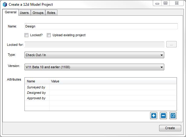 You will be prompted to configure the required details, including the name of the project, the version of 12d Model project you wish to create and any attributes.