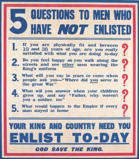 An Australian recruitment poster: a free trip to Europe Parliamentary Recruiting Committee to encourage men to enlist. It produced 12.5 million posters during the war as part of their recruitment.