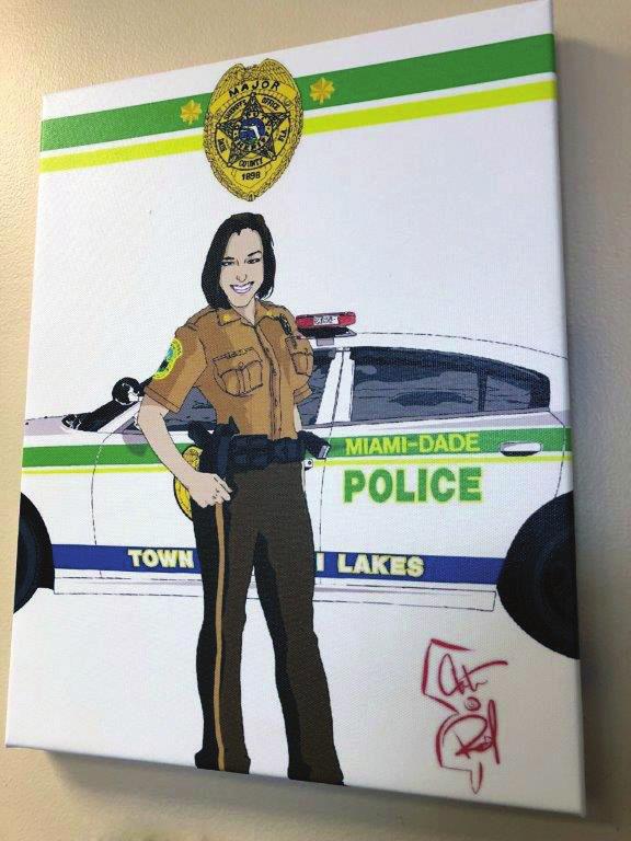 He occasionally is called by other law enforcement agencies to administer DUI testing and handle prisoner transport as well. Officer Rivera displayed some of his sketches at his workplace.