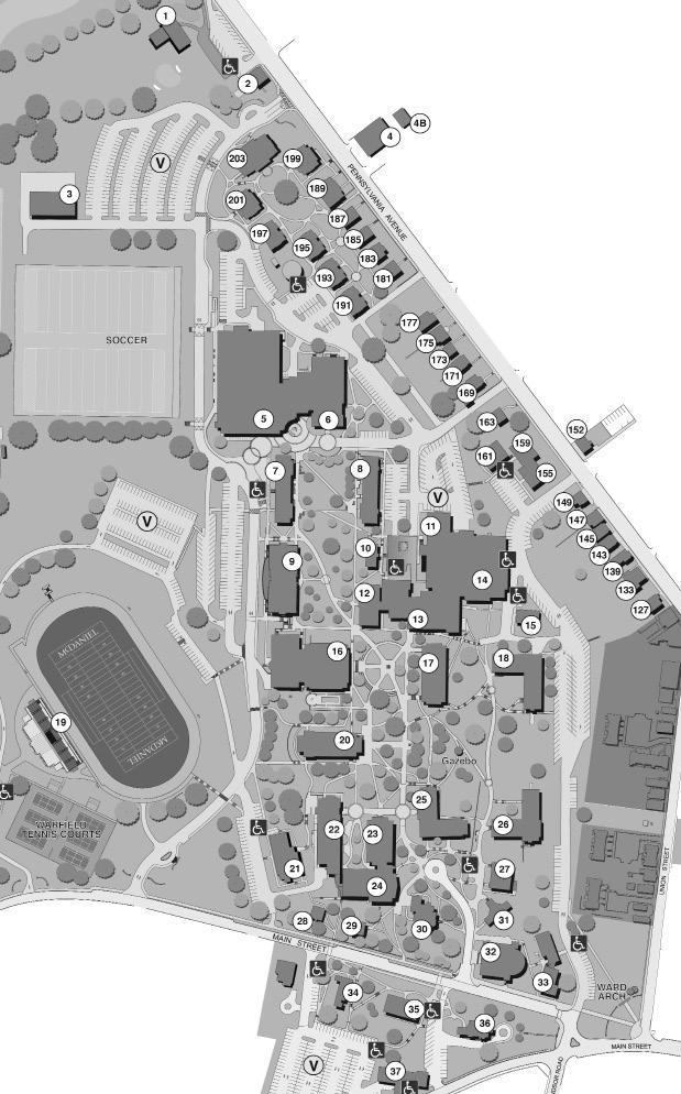 V Handicapped Parking Visitor Parking Information/Emergency 410-857-2202 Gill Gym Hill Hall 4 Alumni Hall McDaniel College CAMPUS MAP 4 4 Decker Center Forum BUILDINGS Albert Norman Ward Hall (ANW).