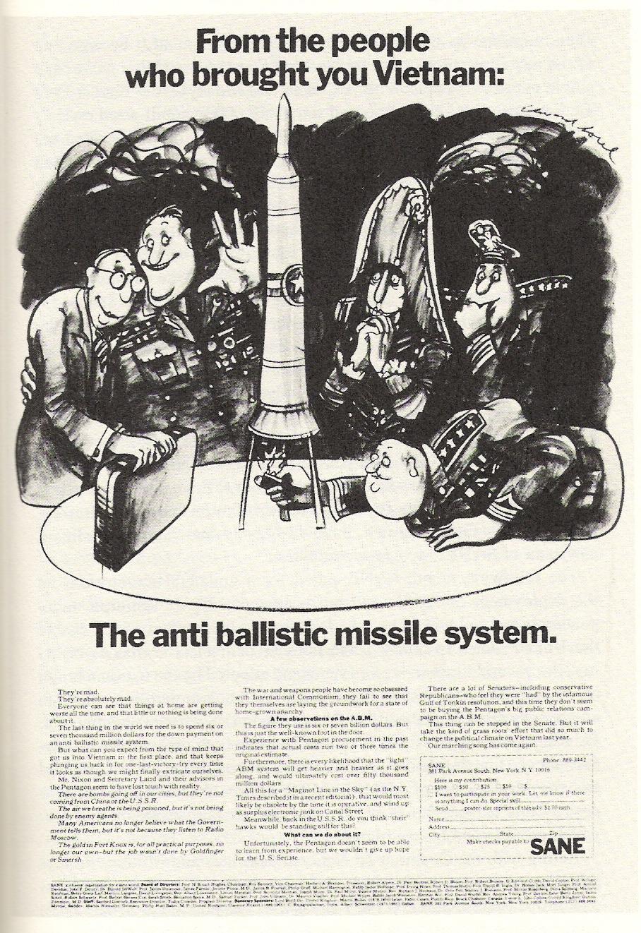 Figure 34 A 1969 New York Times advertisement paid for by the Society for a SANE Nuclear Policy illustrates how
