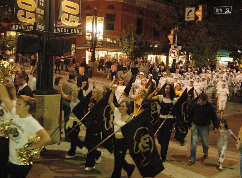 CU GUIDE Friday Night Pearl Street Stampede Go Shoulder-To-Shoulder with the University of Colorado football team and the Golden Buffaloes Marching Band at the Pearl Street Stampede at 7:00 p.m. Friday night before every home football game this season.