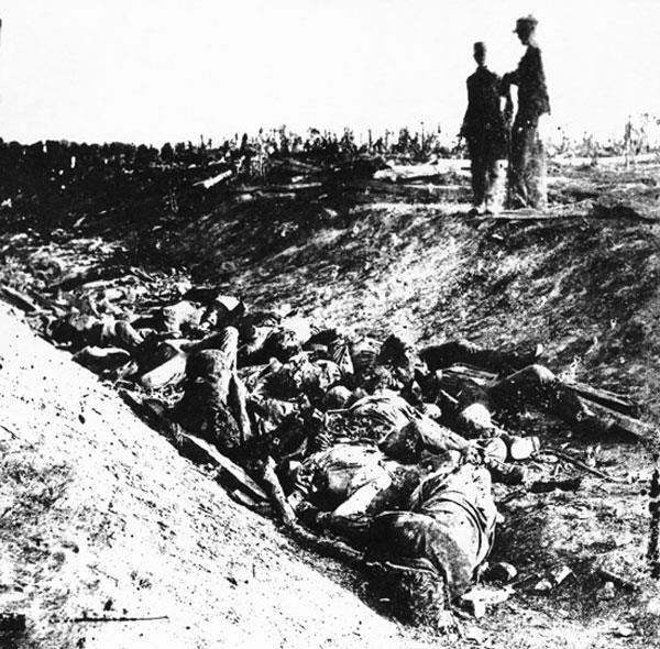 Antietam: Battle Scenes Dead soldiers await burial