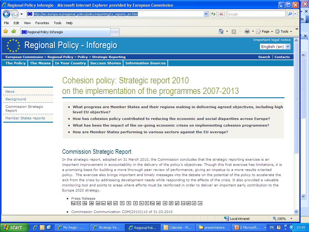Strategic reporting 2009-2010 http://ec.europa.