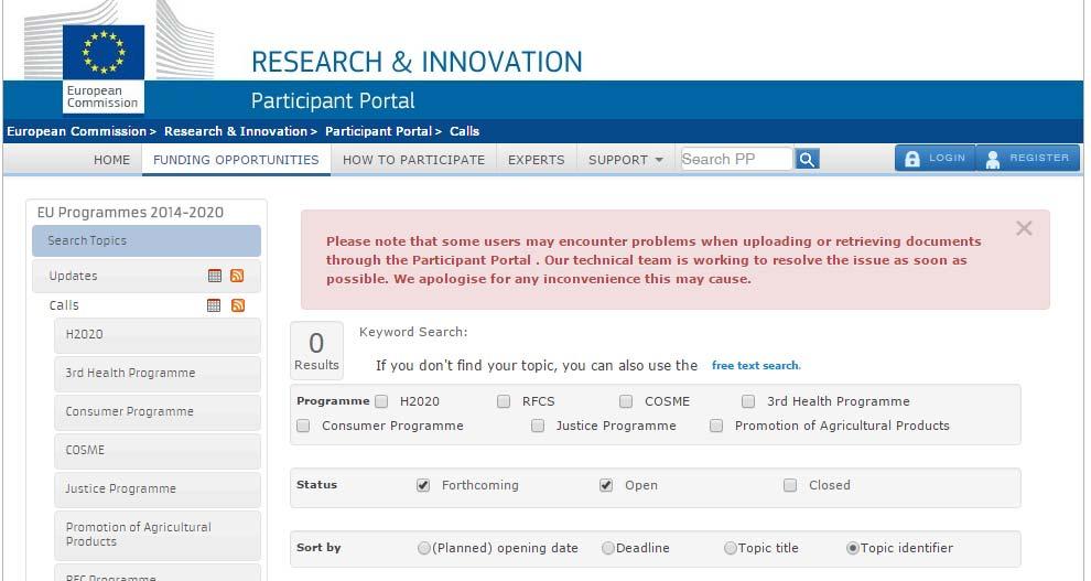 How to Find a Topic Participant Portal http://ec.