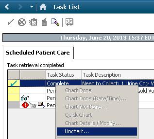 Uncharting Tasks To unchart a task that was previously charted incorrectly: Select the task from the Task List.