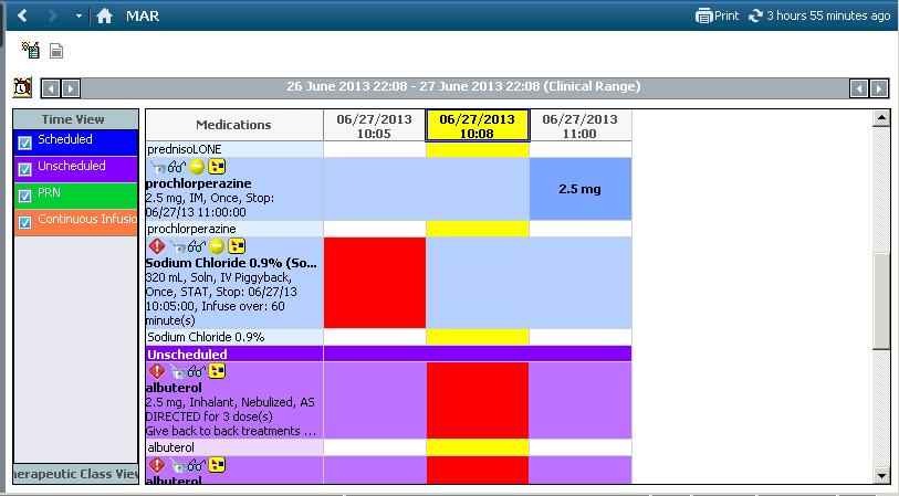 Overdue Medications Overdue medication tasks within the set timeframe are displayed with a red background.