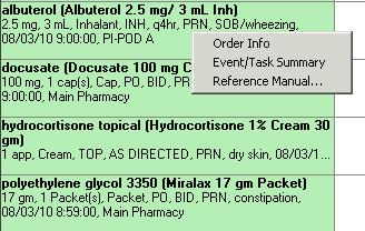 Reference Materials by right clicking in the medication cell.