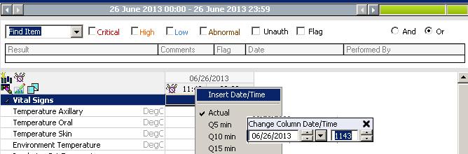 Changing Date and Time The charting time will default to the current date and time. You can change the date and time for the entire column. Right Click on the column to change.