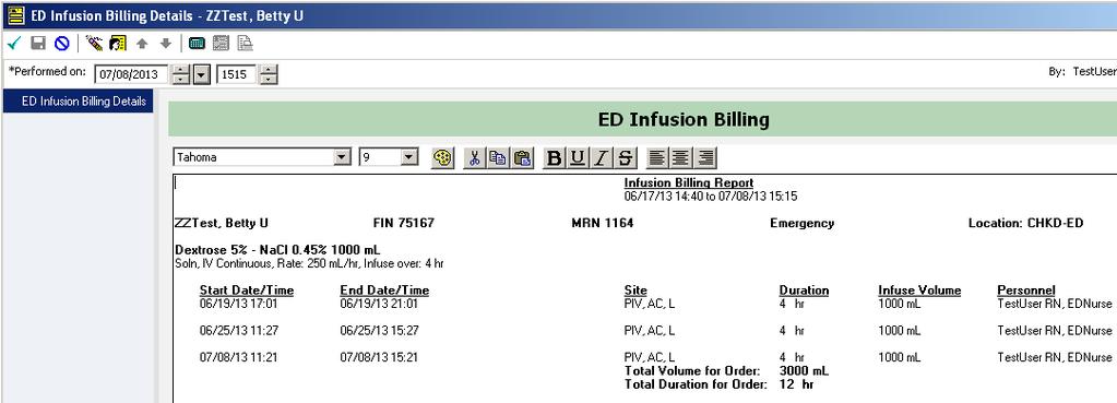 ED Infusion Billing Details Infusion Billing Clicking the pencil icon beside the Billing Section of the Depart Process Window will launch the Billing Form.