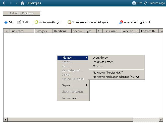 Select Add New / Drug Allergy from the Allergies window.