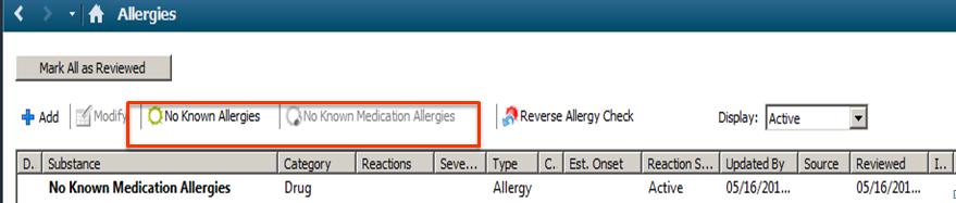 Adding NKA (No Known Allergies) from the Allergy Profile There may be occasions when NKA (No Known Allergies) need to be recorded for a patient and that patient has only drug allergies and in some