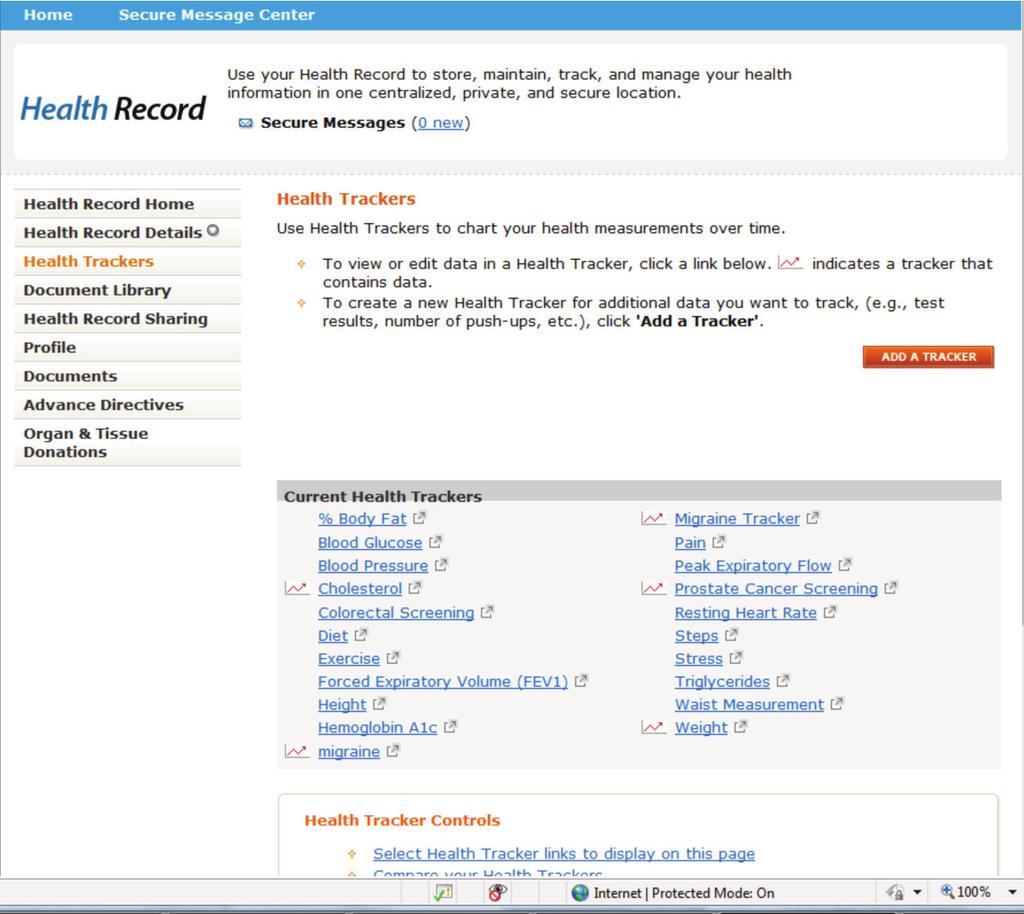 PHR Screen Examples (Continued) A PHR can be a very good way for you and your caregivers to look at your data and chronic
