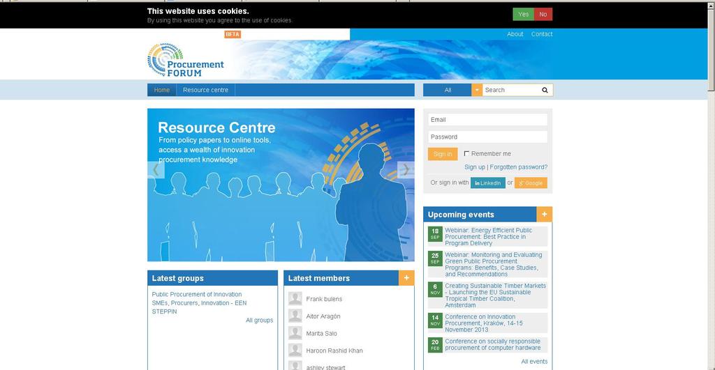 Procurement forum Website with resource centre and