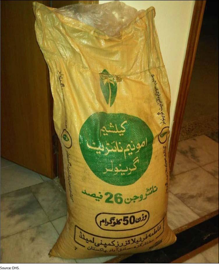 Figure 1: Bag of CAN Fertilizer According to U.S. Department of Agriculture officials, Pakistan prohibits fertilizer producers from exporting CAN to Afghanistan or any other country.