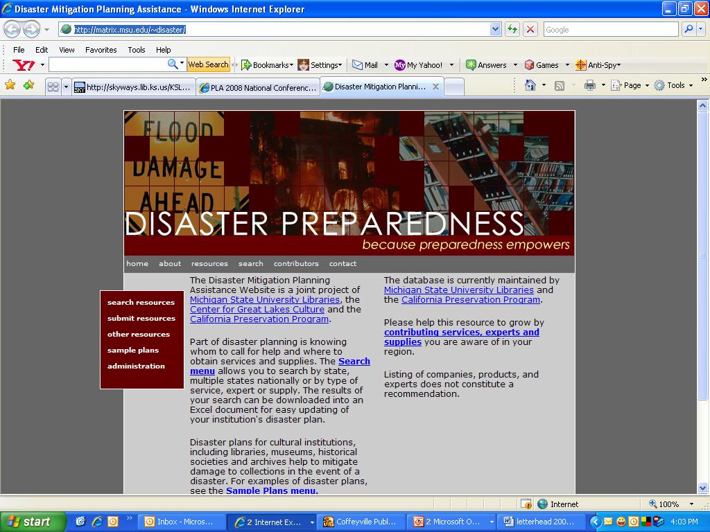 Disaster Planning Resources The