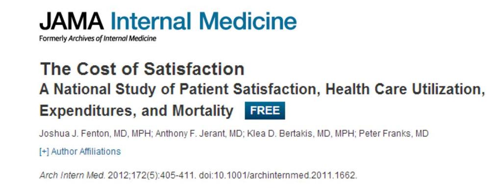 Higher patient satisfaction was associated with increased mortality.
