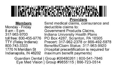 The card will have the IU Health Plans logo in the upper left-hand corner, and some cards for plans may have additional logos in the upper right-hand corner to identify a particular group plan in