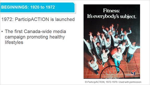 2.12 Beginnings: 1920 to 1972 In 1972 ParticipACTION was launched.