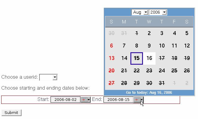 Figure 3. The pop-up date picker. The nurses said they wanted to be able to view 90 days worth of data at a time, since often they would want to evaluate data over an entire quarter.