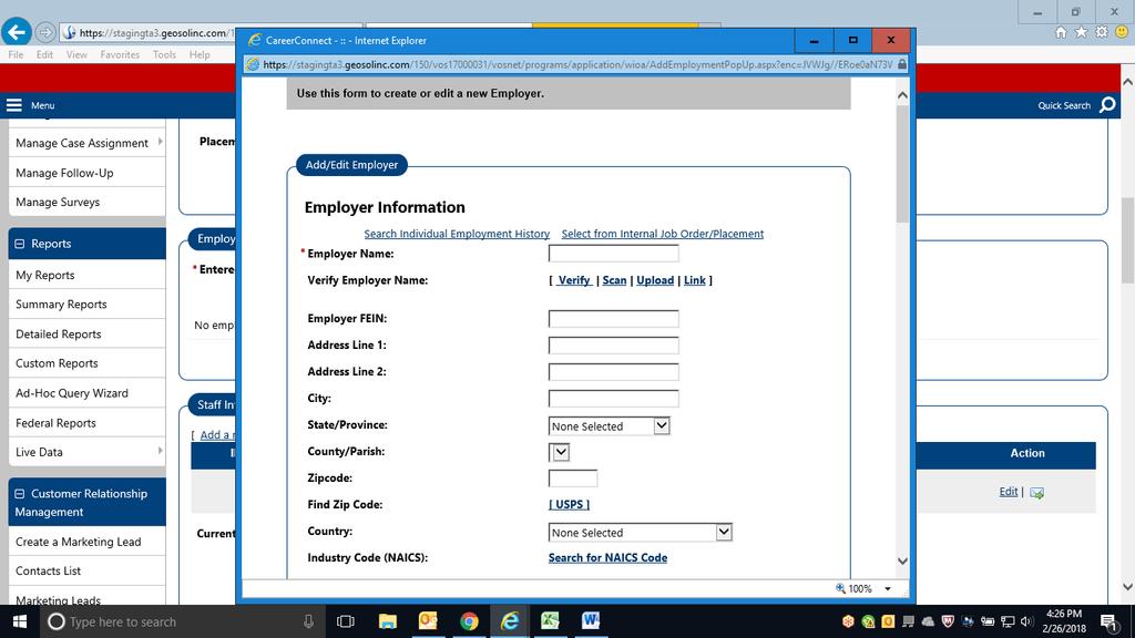 In order to select a job that has already been added to the Add Employment bar, click on the Search Individual Employment