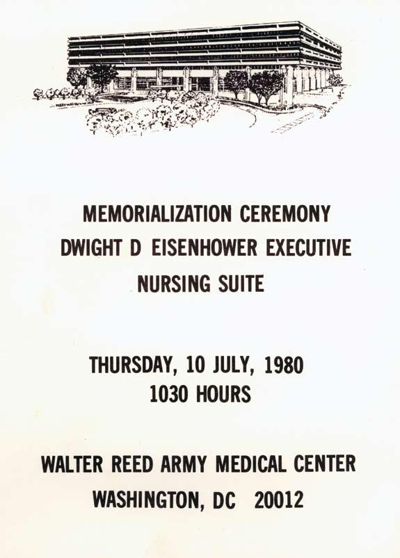 200 Program of the Memorialization Ceremony for the Eisenhower Executive Nursing Suite.