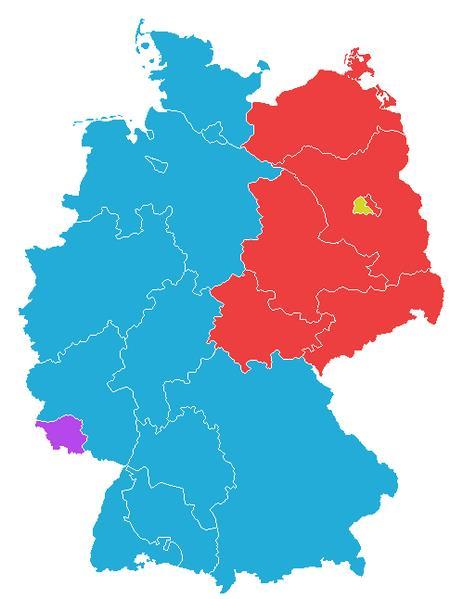 The Partitioning of Germany West Germany (blue) and East