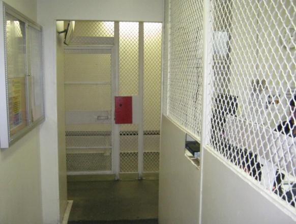 The Intake/Release/Transfer space in the Main Jail also provides challenges for visually supervising inmates.