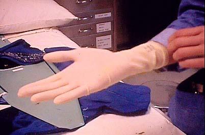 The use of gloves (CDC) MMWR, 2002, 51:RR-16 Remove gloves after caring for a patient. Do not wear the same pair of gloves for the care of more then one patient.