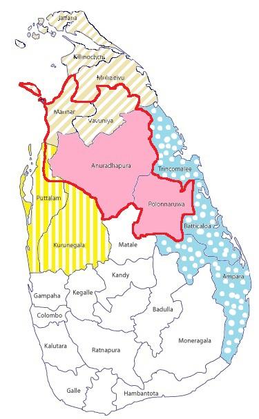 North Central Province Northern Province Eastern Province North Western Province Catchment area of AT Hospital/ North-central area/ Residential area of direct beneficiaries Ex-LTTE controlled area AT