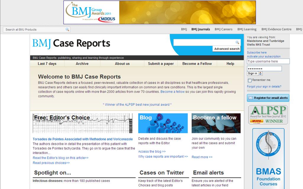BMJ Case Reports BMJ Case Reports is an online community that enables junior doctors to take their first