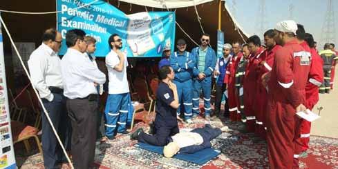 Ambulance paramedics from Ahmadi Hospital Saleh Al- Turki and Taher Al-Mubarak spoke about the basics of First Aid, preserving life and minimizing serious injury by maintaining breathing and blood