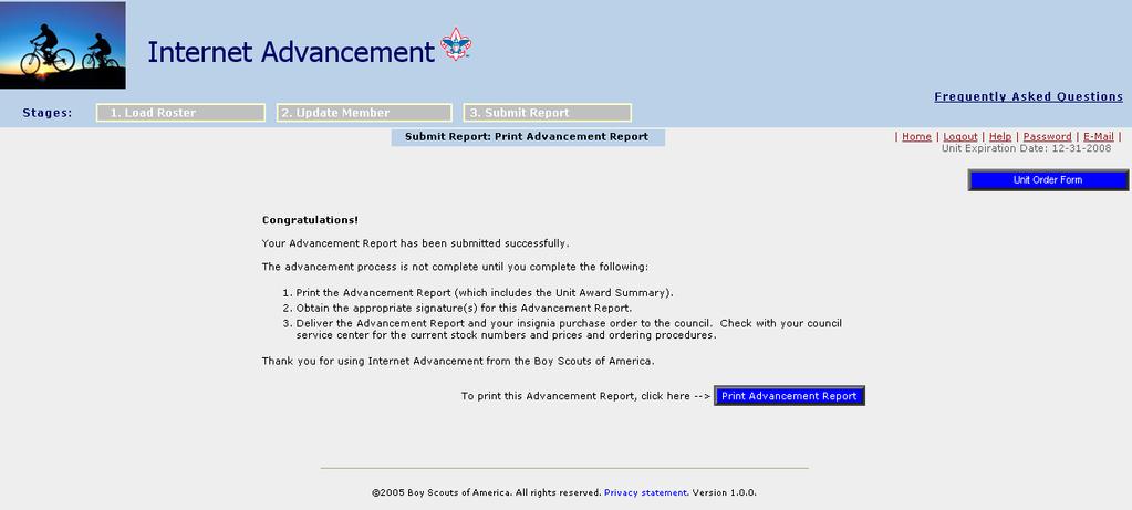 Step 7: Submit Report and Print the Advancement Report Once the Advancement Report is submitted, the