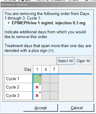 Delete Treatment Plan Orders, Days, or Cycles Delete orders, order categories, treatment days, and entire treatment cycles for treatments that you never intend to give. Page 19 of 43 1.