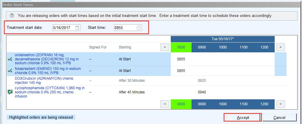 Page 26 of 43 To adjust start times prior to release of medications, select the Actions button.