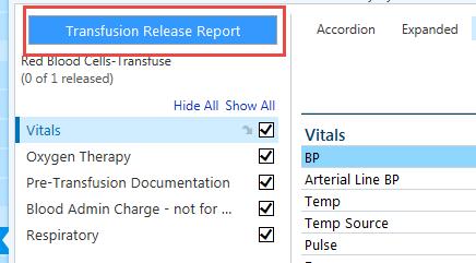 Review the report and select the Release hyperlink by the Transfusion