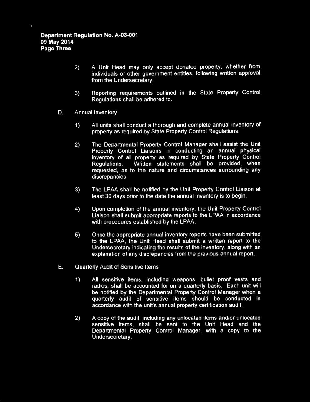 Department Regulation No. A-03-001 09 May 2014 Page Three D. E.